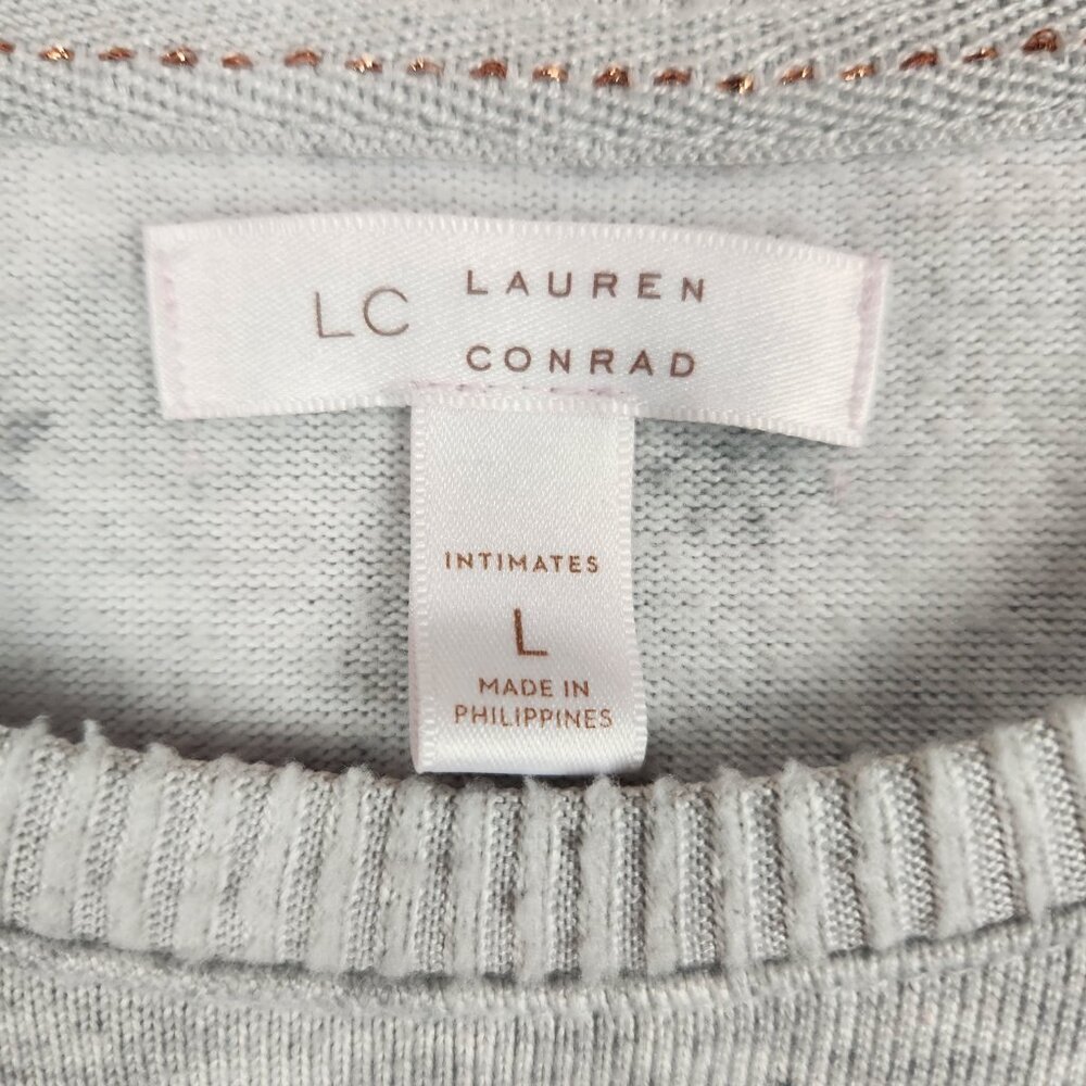 Lauren Conrad Dachshund Pajama Set Womens L Gray Snowflake Poly Knit Stretch - Picture 6 of 14